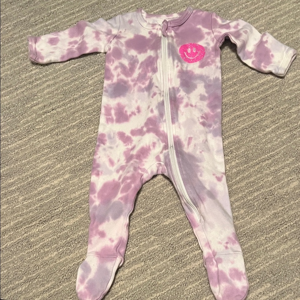 baby girl Purple Tie-Dye Pajamas 3-6M | Footie Zipper Pajamas